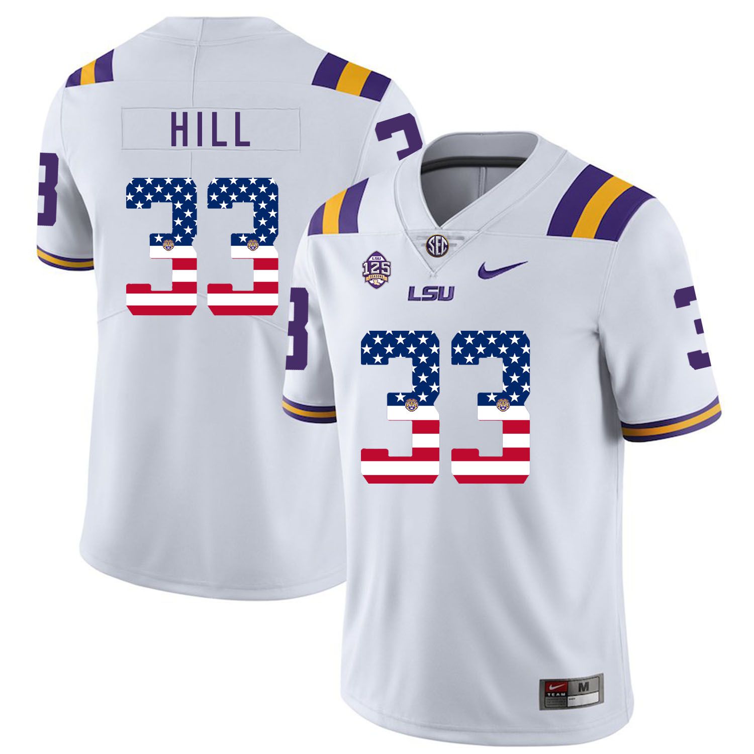 Men LSU Tigers #33 Hill White Flag Customized NCAA Jerseys